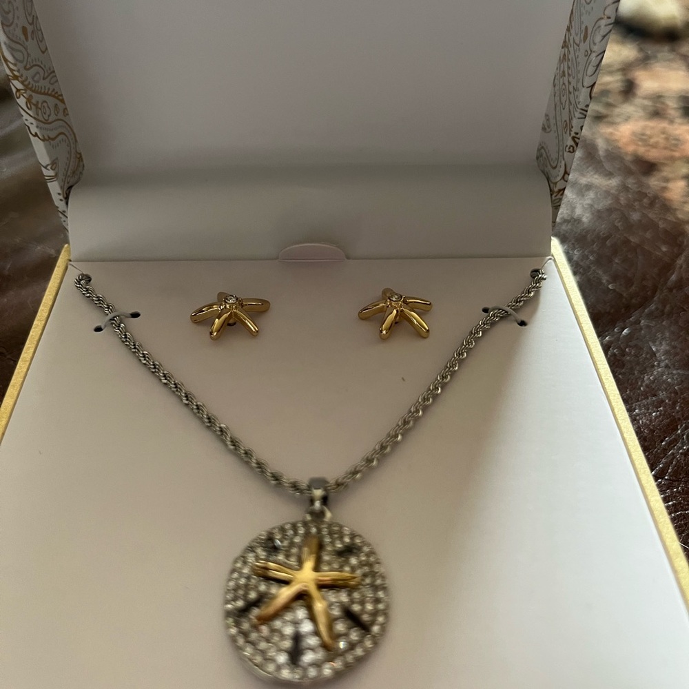 Charter Club Two-Tone Starfish Pendant Necklace with Matching Earrings
